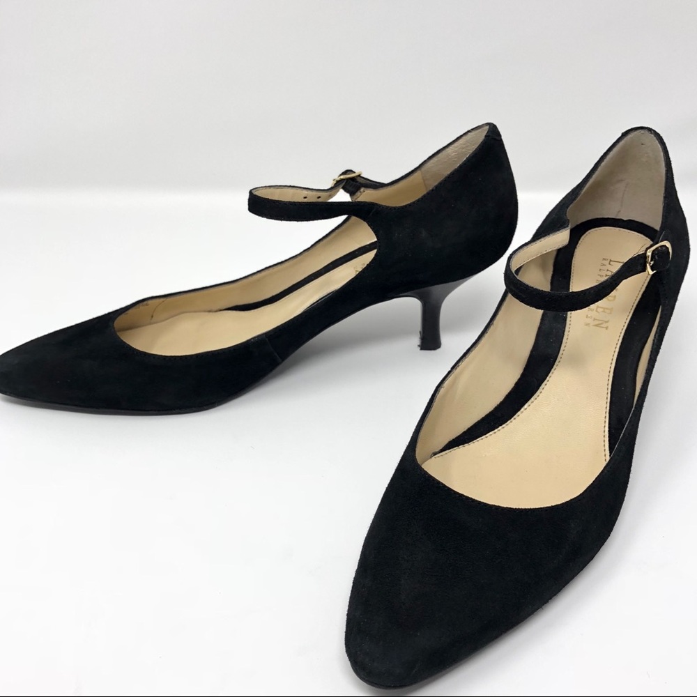 RALPH LAUREN Suede Mary Jane Kitten Heel Pumps